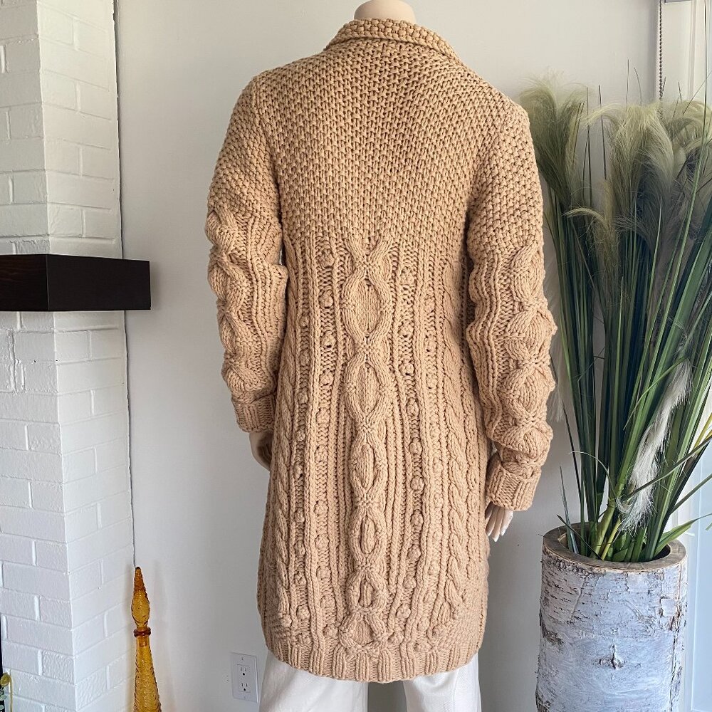 Genrty Portofino Extra Fine Wool Oversized Cable Knit Long Cardigan 4/6 Camel - Picture 5 of 16